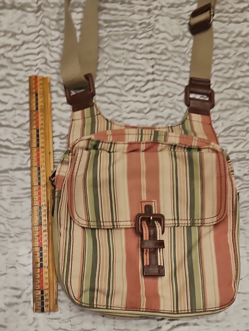 Fossil Striped Canvas Crossbody in Cream, Green & Tan